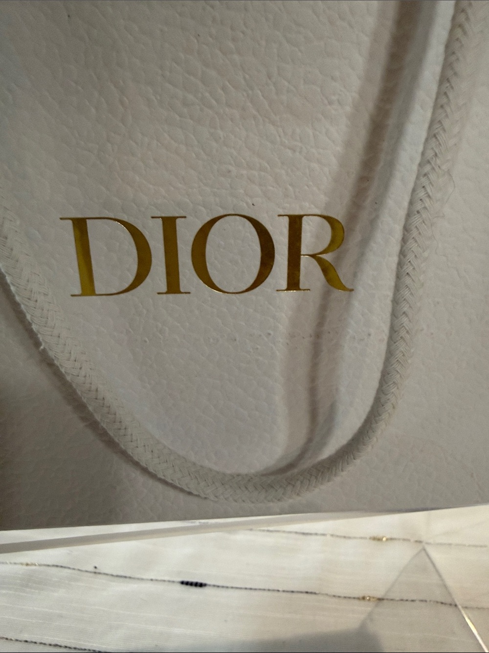 Dior White Textured Shopping Bags with Gold Logo and Rope Handles get both bags
